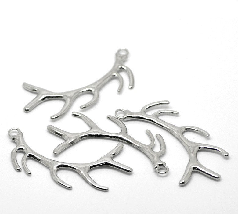 2 Silver Tone Large ANTLER or Coral Branch Charm Pendants, 2-5/8" long  chs0810