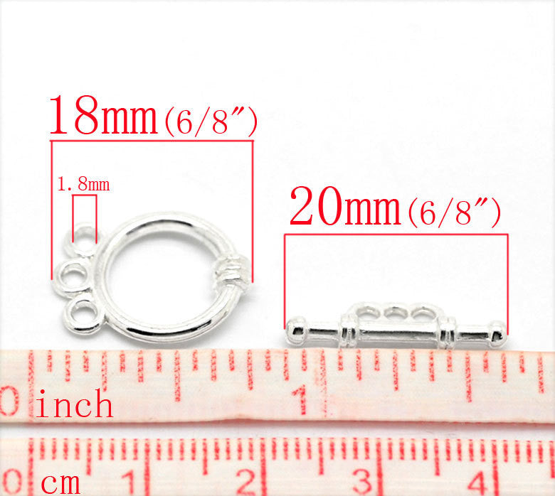 10 Sets Silver Tone Toggle Clasps . TRIPLE STRAND CIRCLE   fcl0105