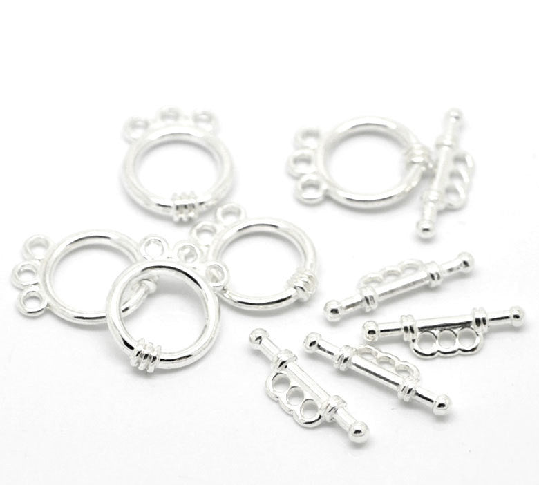 10 Sets Silver Tone Toggle Clasps . TRIPLE STRAND CIRCLE   fcl0105