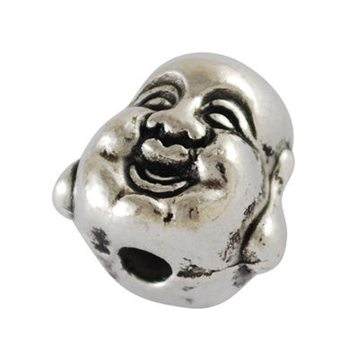 10 Silver Pewter SMILING BUDDHA HEAD Charm Beads . 10mm x 10mm bme0336