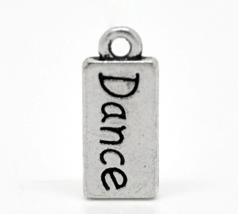 10 Silver Tone Metal DANCE Tags Charm Pendants chs0234