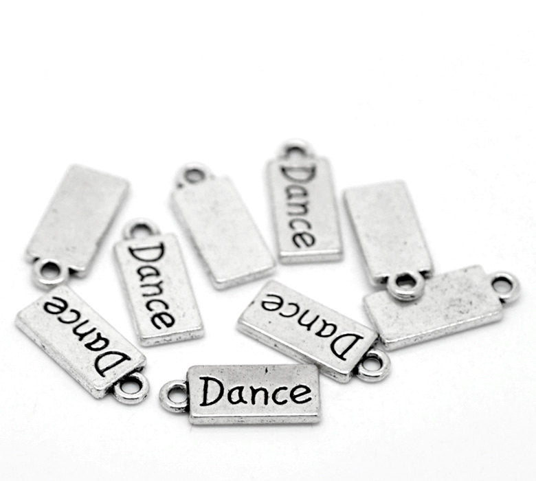 10 Silver Tone Metal DANCE Tags Charm Pendants chs0234