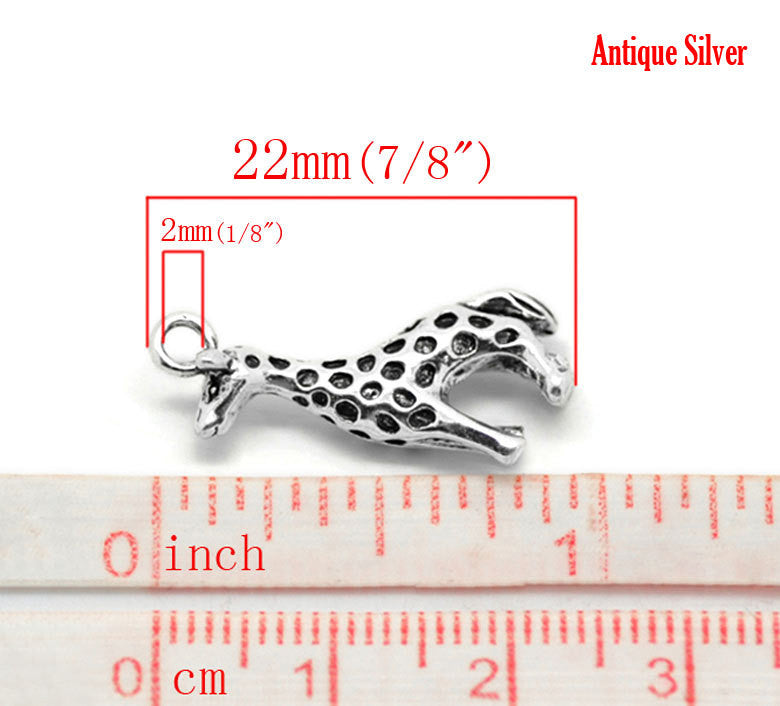 5 Silver Pewter 3-D GIRAFFE Charm Pendants, 22x12mm, chs1254