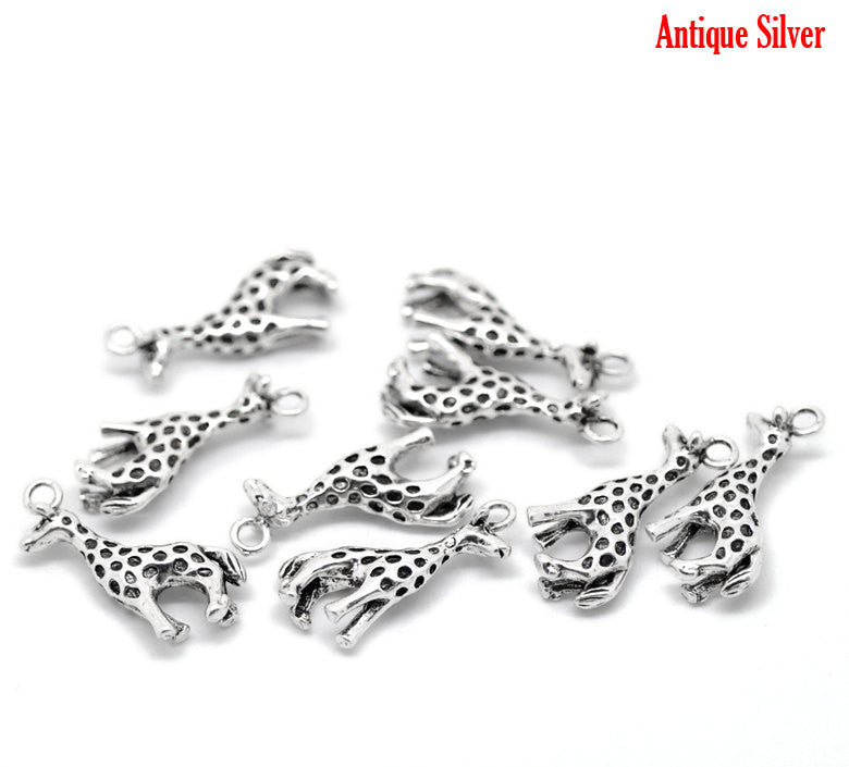 5 Silver Pewter 3-D GIRAFFE Charm Pendants, 22x12mm, chs1254