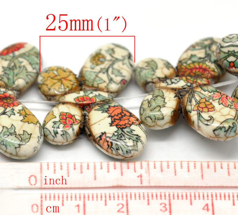 6 Large Gemstone Howlite Pendant Charm Beads . FLORAL PRINT BUTTERFLY . how0094