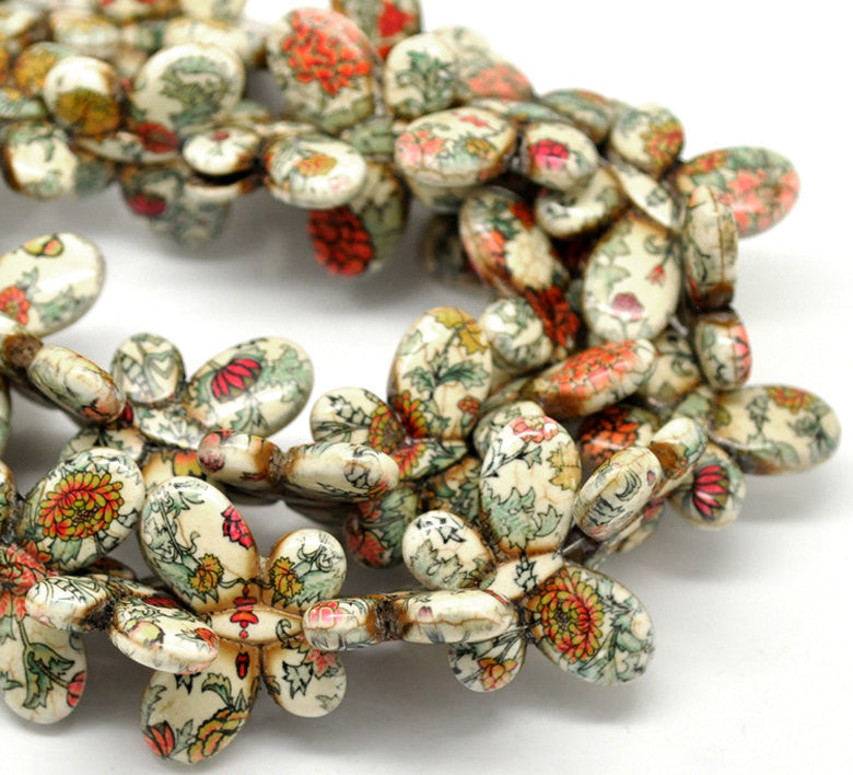 6 Large Gemstone Howlite Pendant Charm Beads . FLORAL PRINT BUTTERFLY . how0094