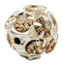 10 pc Silver Metal Rhinestone Disco Ball Spacer Beads . GOLDEN TOPAZ FIREBALL  8mm  bme0067
