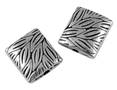 20 Antique Silver Tone SQUARE LEAF PATTERN Charm Spacer Beads 10x9mm bme0035