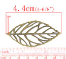 12 Large Antique Bronze Tone Filigree Leaf Charm Pendants.  CHB0119