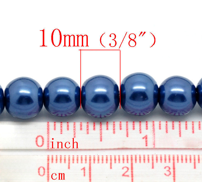 10mm SAPPHIRE BLUE Round Glass Pearl Beads  40 beads  bgl0456