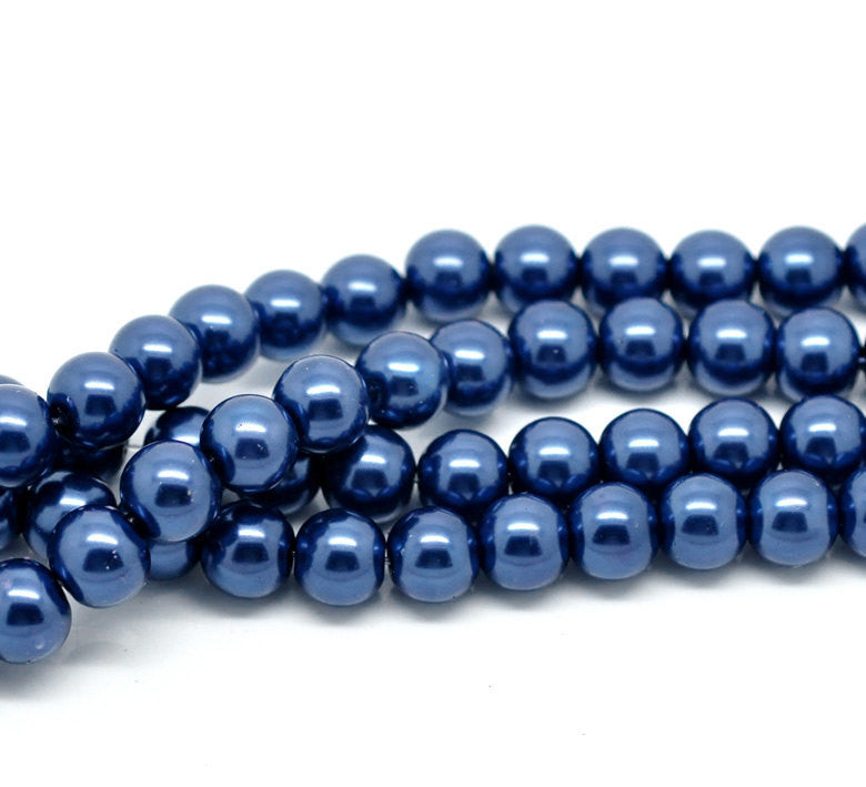 10mm SAPPHIRE BLUE Round Glass Pearl Beads  40 beads  bgl0456