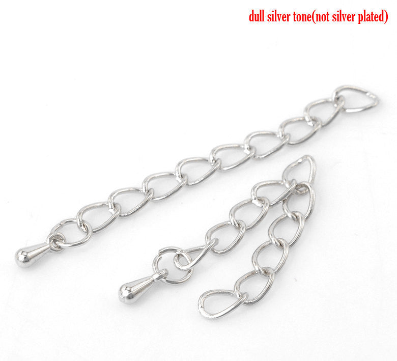 10 Necklace Extension Chains, about 2" long . silver tone metal curb link extender chain . fch0104