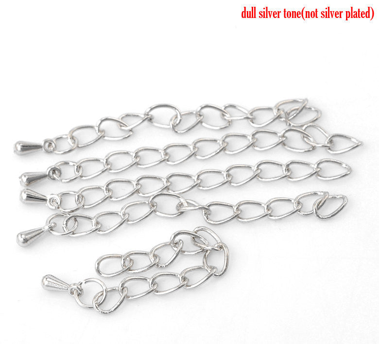 10 Necklace Extension Chains, about 2" long . silver tone metal curb link extender chain . fch0104