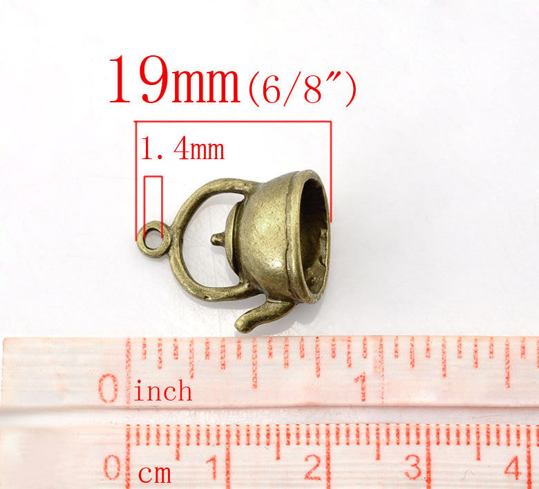 4 Antiqued Bronze Tone TEA KETTLE Charm Pendants  . 3-D design   Chb0066a