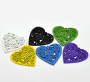 10 Painted Wood FILIGREE HEART Pendants . Mixed colors cho0066