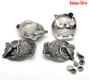 2 Large OWL Stud Rivets . 35mm x 28mm antiqued silver metal fin0167