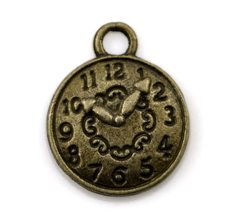 10 Antique Bronze CLOCK FACE Charm Pendants. 15X12mm.  Chb0069