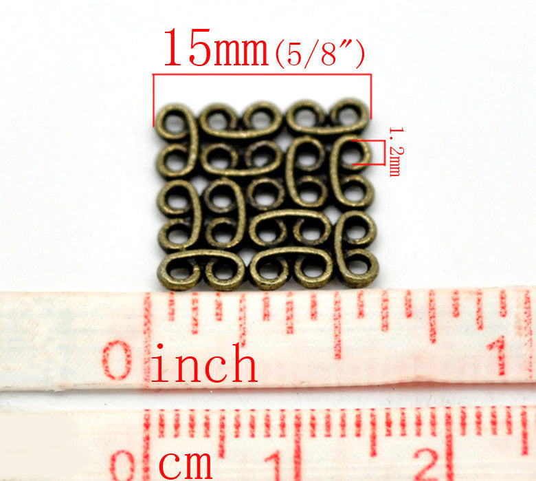 10 Antiqued Bronze Metal Scroll SQUARE Geometric Charm Connectors . 15mm . chb0214