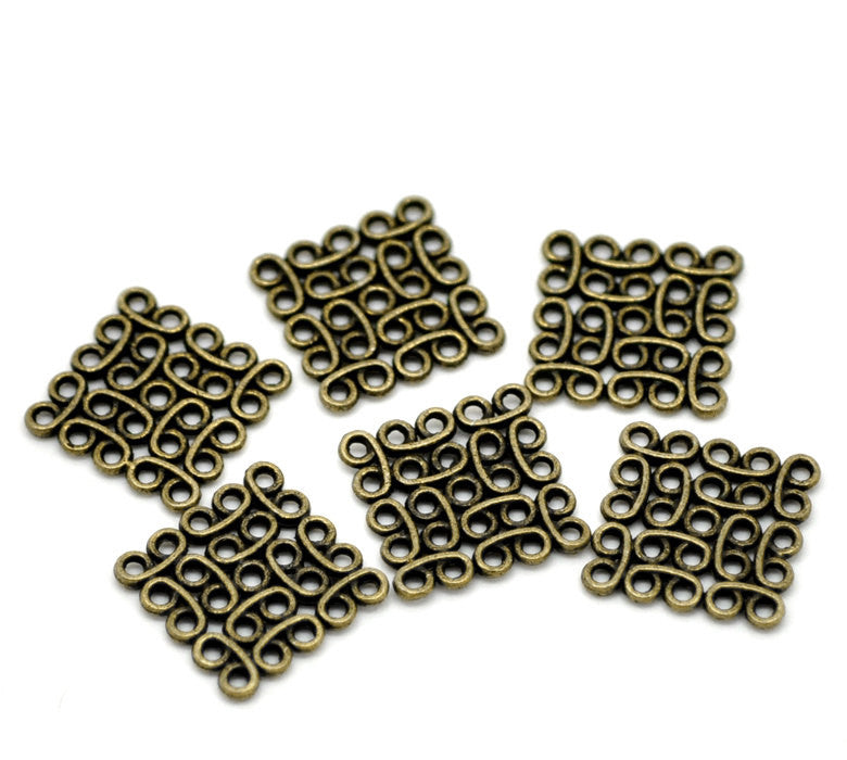 10 Antiqued Bronze Metal Scroll SQUARE Geometric Charm Connectors . 15mm . chb0214