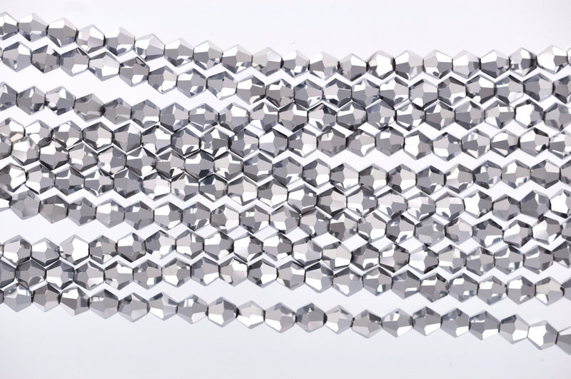 6mm SILVER METALLIC Faceted Bicone Crystal Glass Beads, full strand (about 50 Beads)  bgl0509
