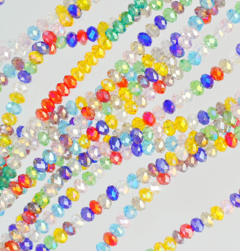 12" Strand Crystal Rondelle Beads . MULTI MIX 4mm . about 100 beads  bgl0513