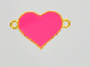2 Hot PINK and GOLD Heart Enamel and Metal Connector Charms . che0199