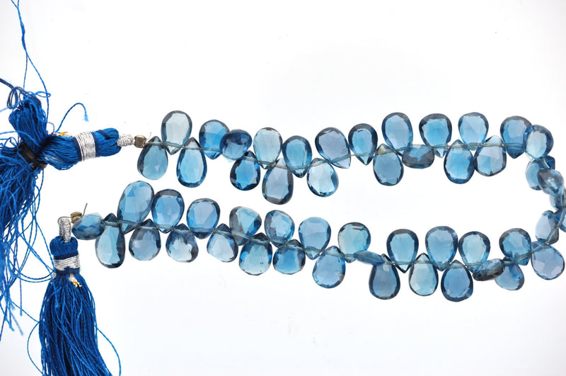3 Side Drilled Teardrop LONDON BLUE TOPAZ Gemstone Beads . about 9x6mm gbt0003