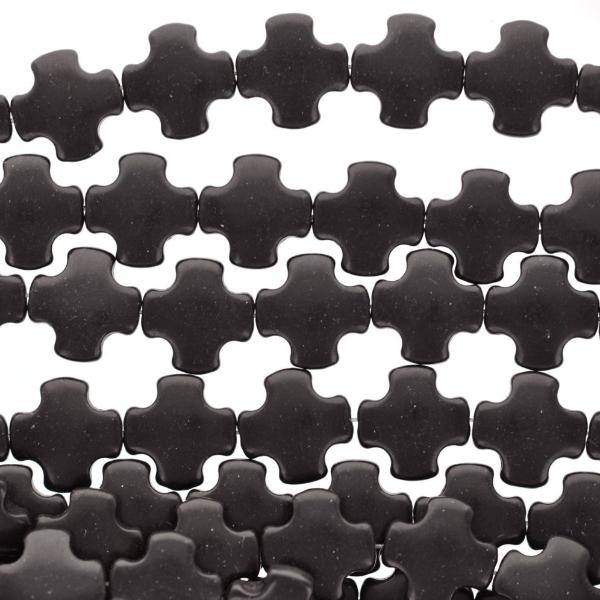 1 strand Howlite Stone Beads BLACK MALTESE Cross 15mm how0168