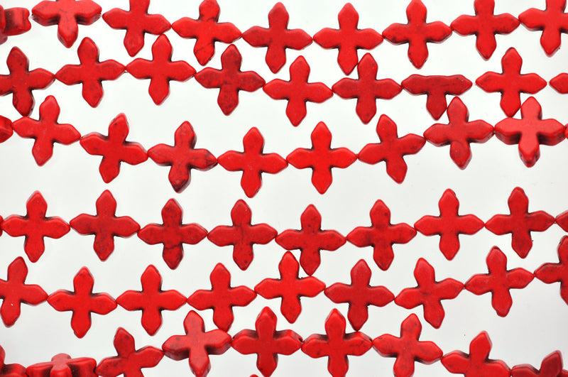 1 strand Howlite Stone Beads RED FANCY MALTESE Cross 15mm. how0034