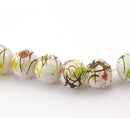 50 Round Glass Beads, white with rose, copper, lime green marbeling, marble pattern, 8mm bgl0676