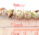50 Round Glass Beads, white with rose, copper, lime green marbeling, marble pattern, 8mm bgl0676