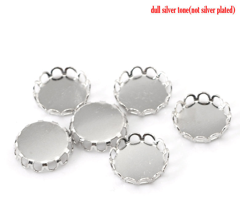 10 Silver Tone Metal Cabochon Bezels, filigree bezel tray setting frame, fits 25mm round cabochon, fin0605