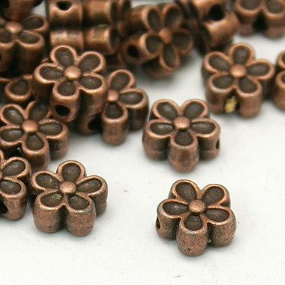 25 Copper Tone Metal DAISY FLOWER Spacer Beads 7mm bme0166