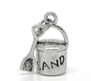 10 Silver Tone Metal Moveable BEACH SAND Pail Charm Pendants chs0036