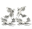 2 Large HORSE Charm Pendants . Silver pewter metal . 2" long  chs0816