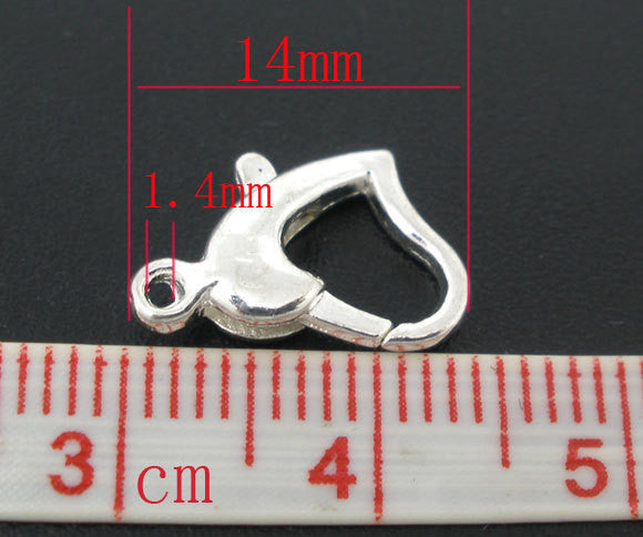 20 pcs Bright Silver Plated HEART Lobster Clasps . 14x9mm  fcl0032