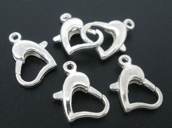 20 pcs Bright Silver Plated HEART Lobster Clasps . 14x9mm  fcl0032