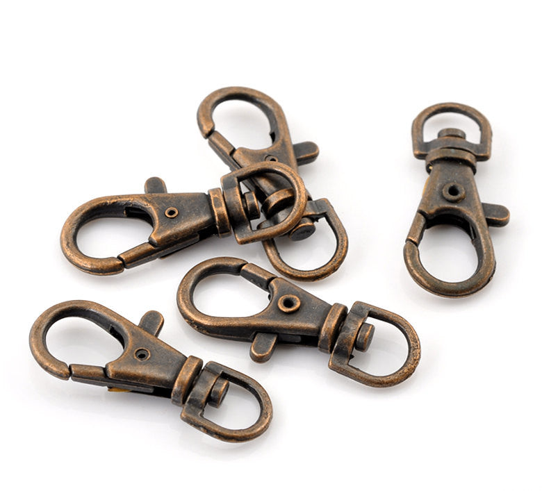 4 Copper Plated Lobster Swivel Clasps for Key Rings, Dog Leashes  39mm x 15mm fcl0035