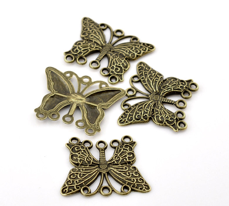 2 Antique Bronze BUTTERLFY Multi-hole Connector Jewelry Findings . chb0223