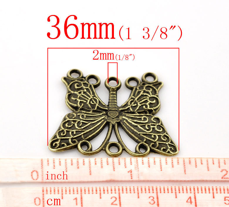 2 Antique Bronze BUTTERLFY Multi-hole Connector Jewelry Findings . chb0223