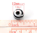 100 Mixed Colors Zebra Striped Round Acrylic Spacer Beads 12mm . bac0221