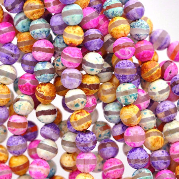 8mm Round Dyed FACETED Mixed Colors PASTEL AGATE Beads, full strand, about 47 beads,  Natural Gemstones, gag0109