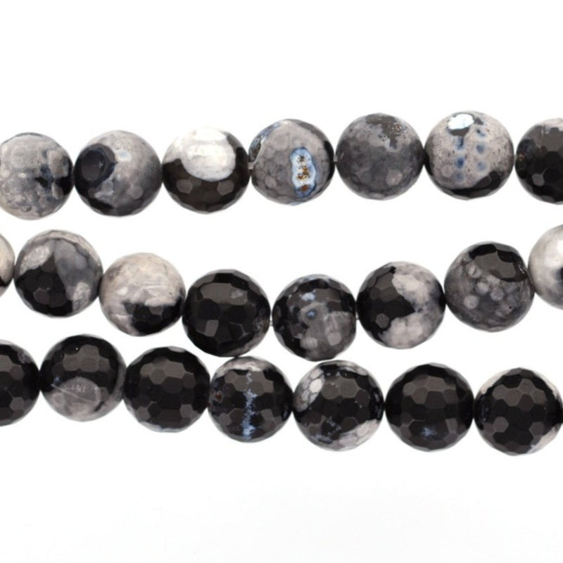6mm Round TUXEDO AGATE Beads, faceted gemstone agate beads, black and white, full strand, about 63 beads, gag0232