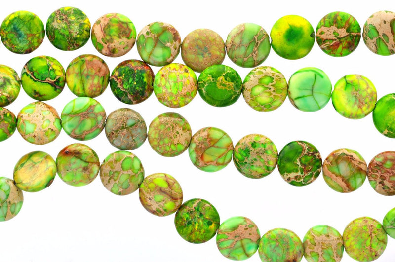 10mm Round Coin Green Impression Jasper Beads, aqua terra jasper, full strand gja0072