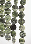 Half Strand Polished Round Coin Grade Green Silver Line Jasper Beads  12mm gja0043