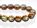 EMERALD GREEN and GOLD Faceted Round Table Cut Czech Pressed Glass Beads . 12mm bgl0356