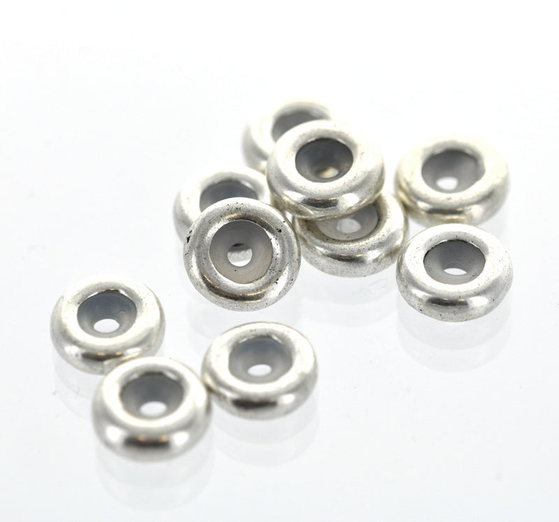 10 Silver Tone RUBBER STOPPER Beads. Fits Some European Style Bracelets and Necklace Chains 10mm  bme0135
