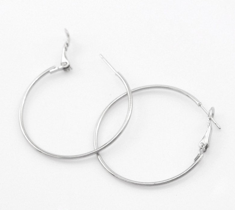 10 Silver Metal Lever Back LARGE HOOP Earrings Ear Wires (5 pairs), 2" diameter fin0551