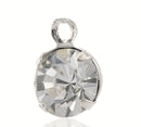 20 Silver Tone Metal RHINESTONE Prong Set Charm Pendants . CRYSTAL Clear  6mm chs1024