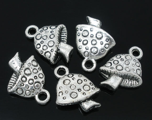 10 Silver Tone MUSHROOM TOADSTOOL Charm Pendants chs0745